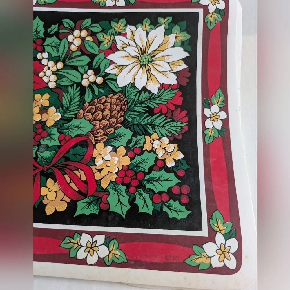 Set Of 4 Vintage Vinyl Christmas Poinsettia Placemats.  Town & Country